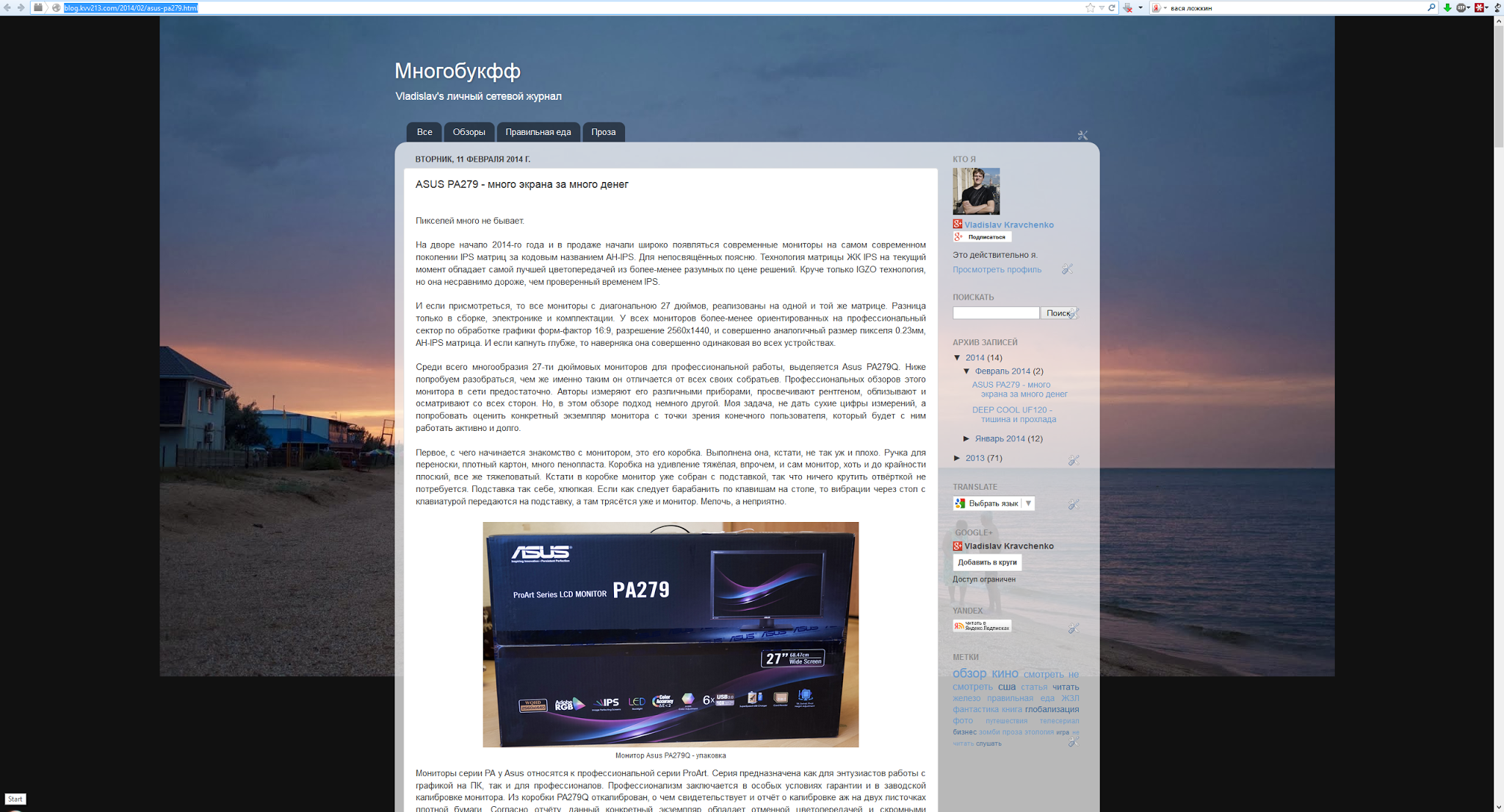 Вот так выглядит старый блог blog.kvv213.com на экране Asus PA279Q