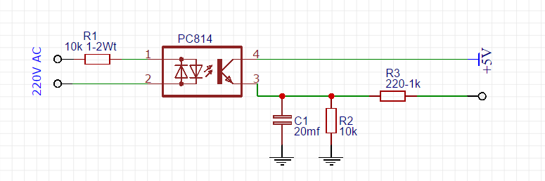 схема, pc814, 220V AC, AC sensor