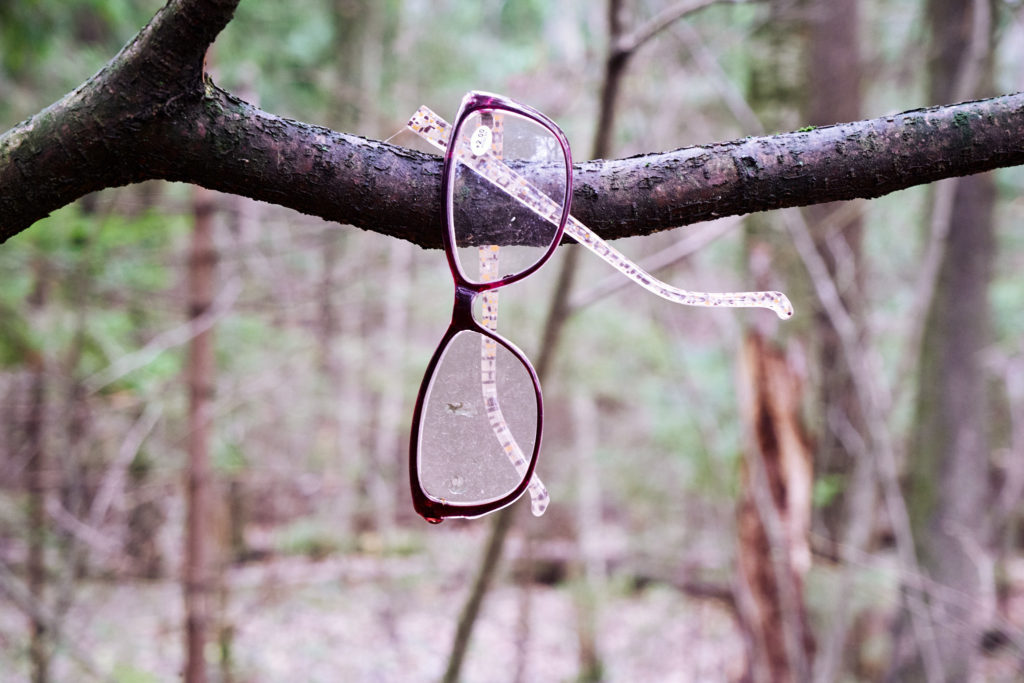 очки, ветка, грязь, сломанная дужка, лес