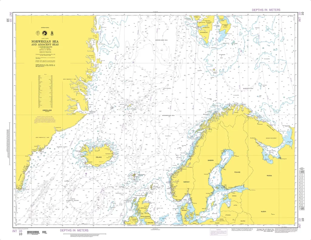 Карта Норвежского моря. Фарерские острова между Исландией, Шотландией и Норвегией.