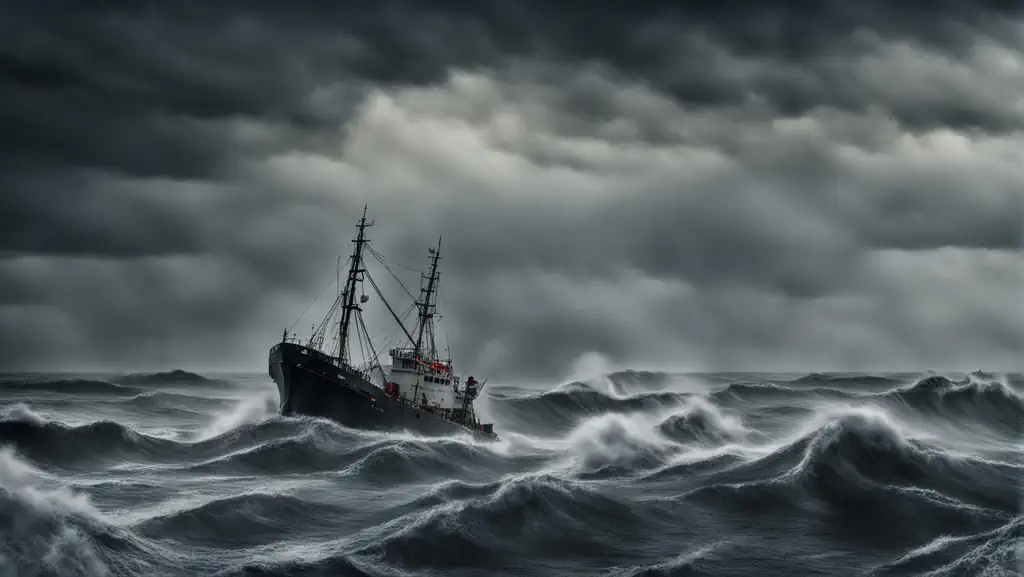 Одинокое рыболовное судно в бушующем северном море